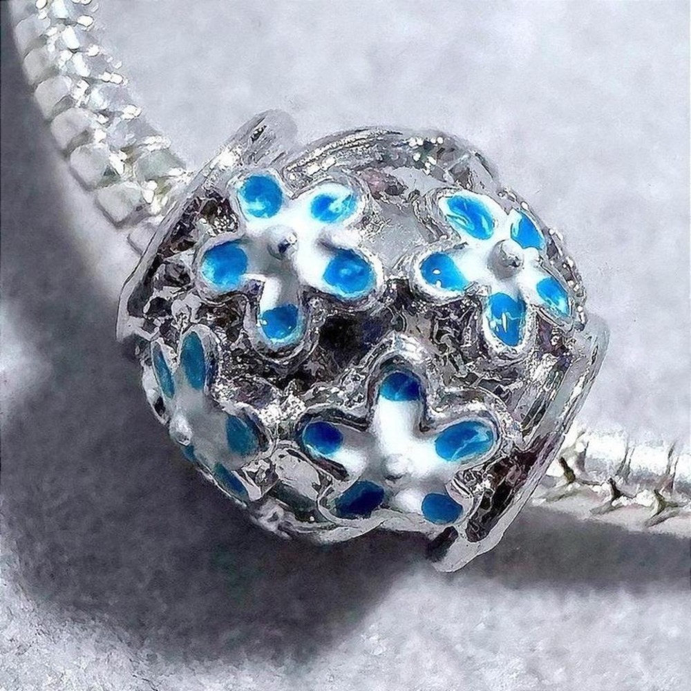 Blue Flower Beaded Charm fits PANDORA‎